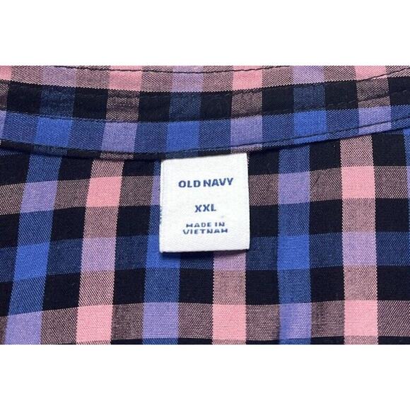 Old Navy Blouse Women XXL 2XL Blue Pink Plaid Long Sleeve Tunic V Neck Peasant - Picture 4 of 10